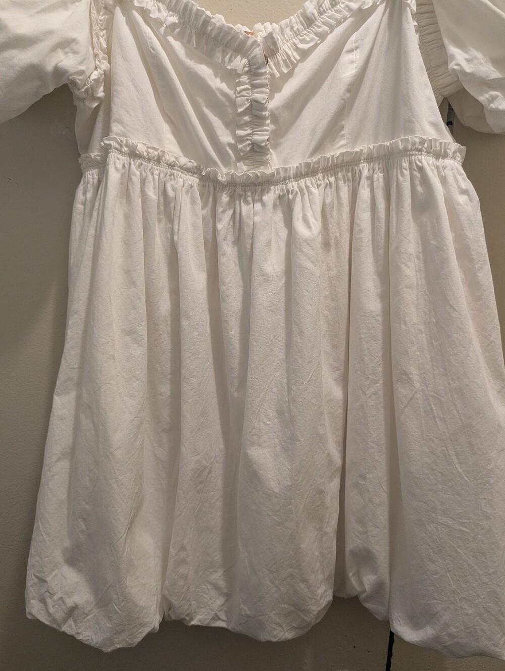 Free People Rendezvous Me Ivory Dress Mini Bubble Smocked Puff Sleeves- L - Picture 13 of 16